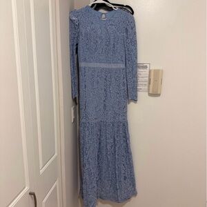 Self-Portrait Light Blue Lace Long Sleeve Dress